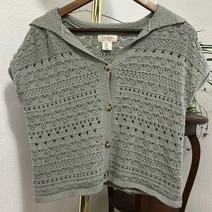 Crochet green button up top